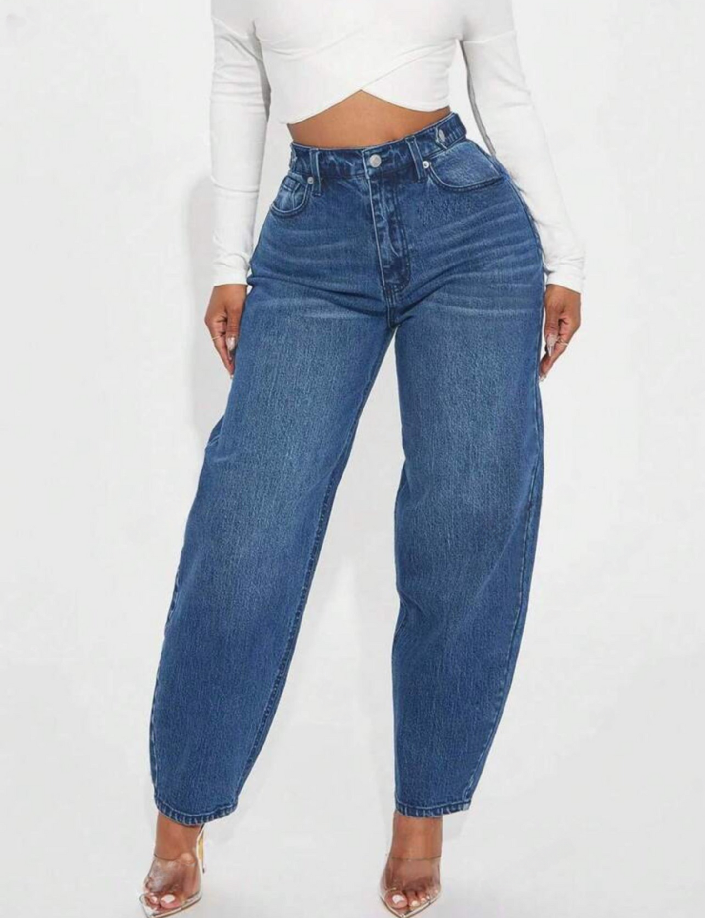 Stylish Blue Denim Baggy High Waist Loose Leg Jeans Pants-Free Shipping