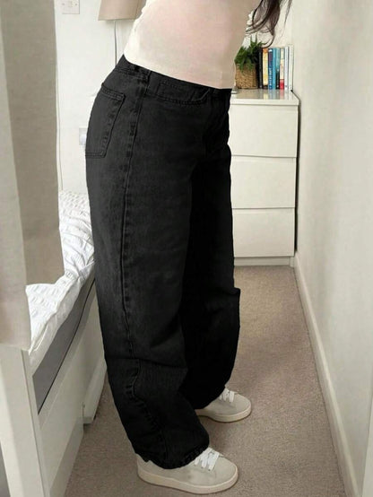 Trendy Plus Size High-Waisted Zipper Fly Straight Leg Pocket Denim Jeans Pants – Free Shipping