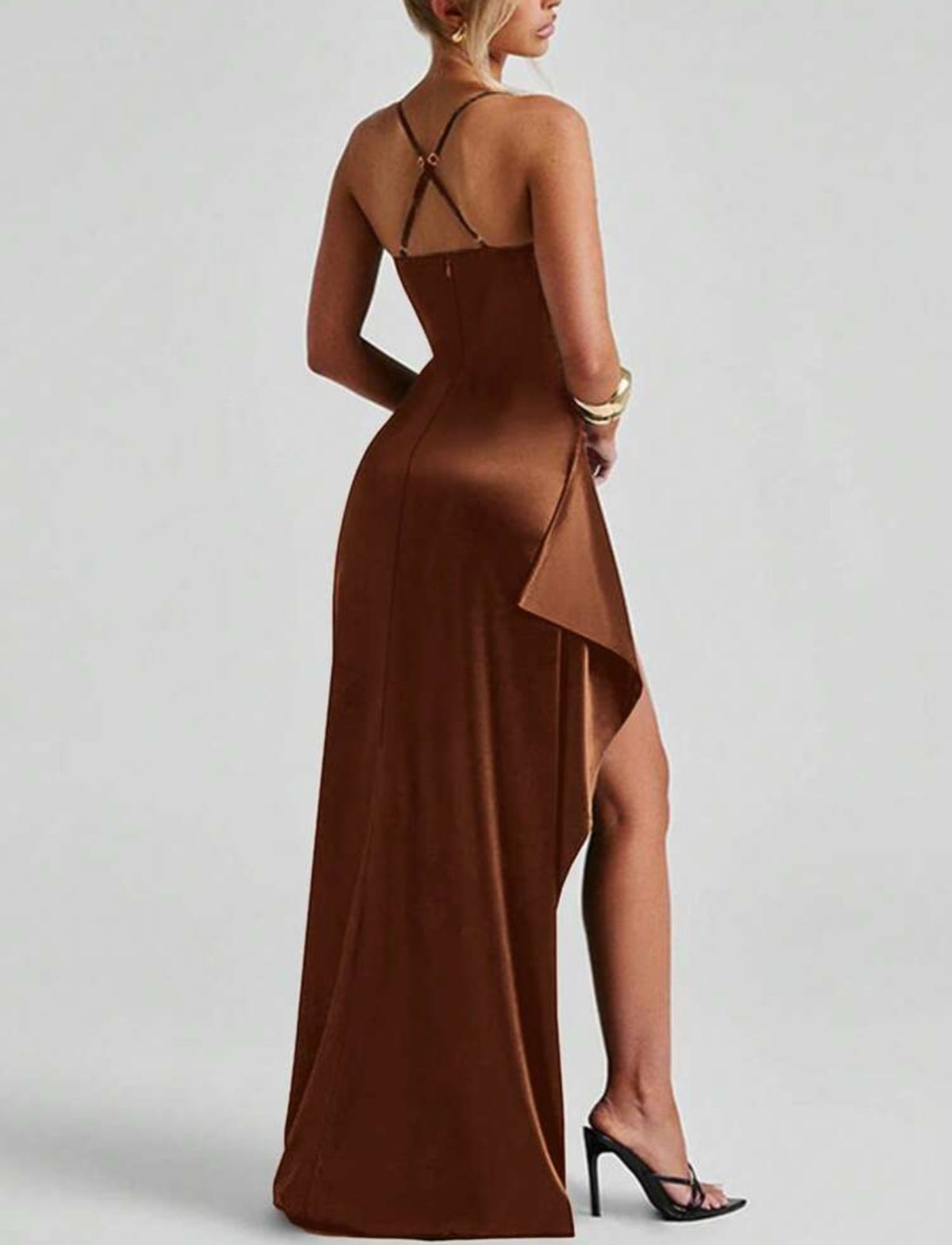 Stunning Ruched Strap High Slit Maxi Dress - Free Shipping