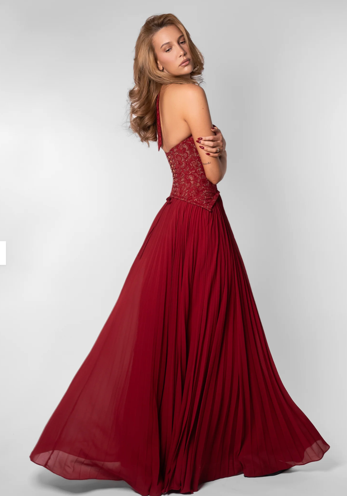 Sophisticated Sweetheart Halter Corset Pleated Flowy Maxi Dress-Free Shipping