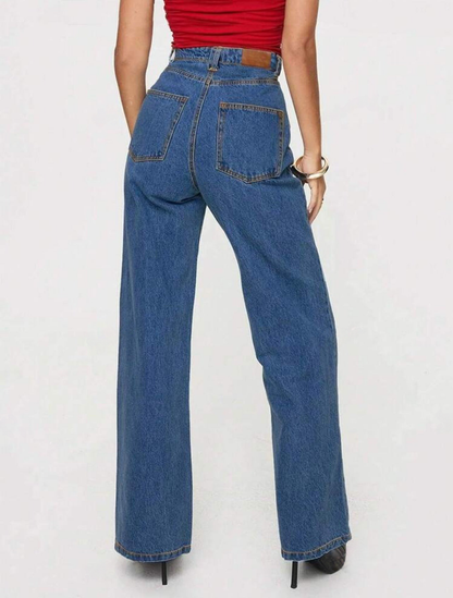 Retro-Inspired Black High-Waisted Straight Classic Jeans - Free Shipping