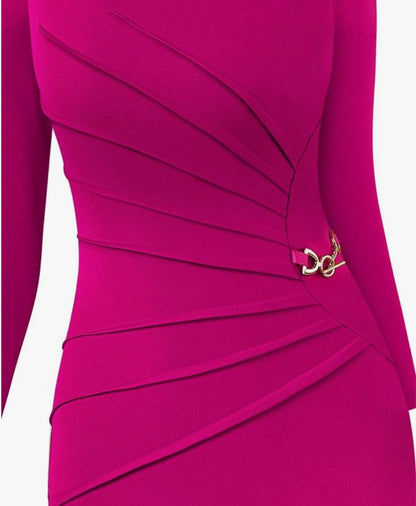 Refined Ruched Three-Quarter Sleeve Slit Bodycon Midi Dress-Free Shipping