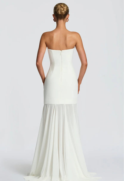 Sophisticated Strapless Slit Scarf Neck Bodycon Maxi Dress-Free Shipping