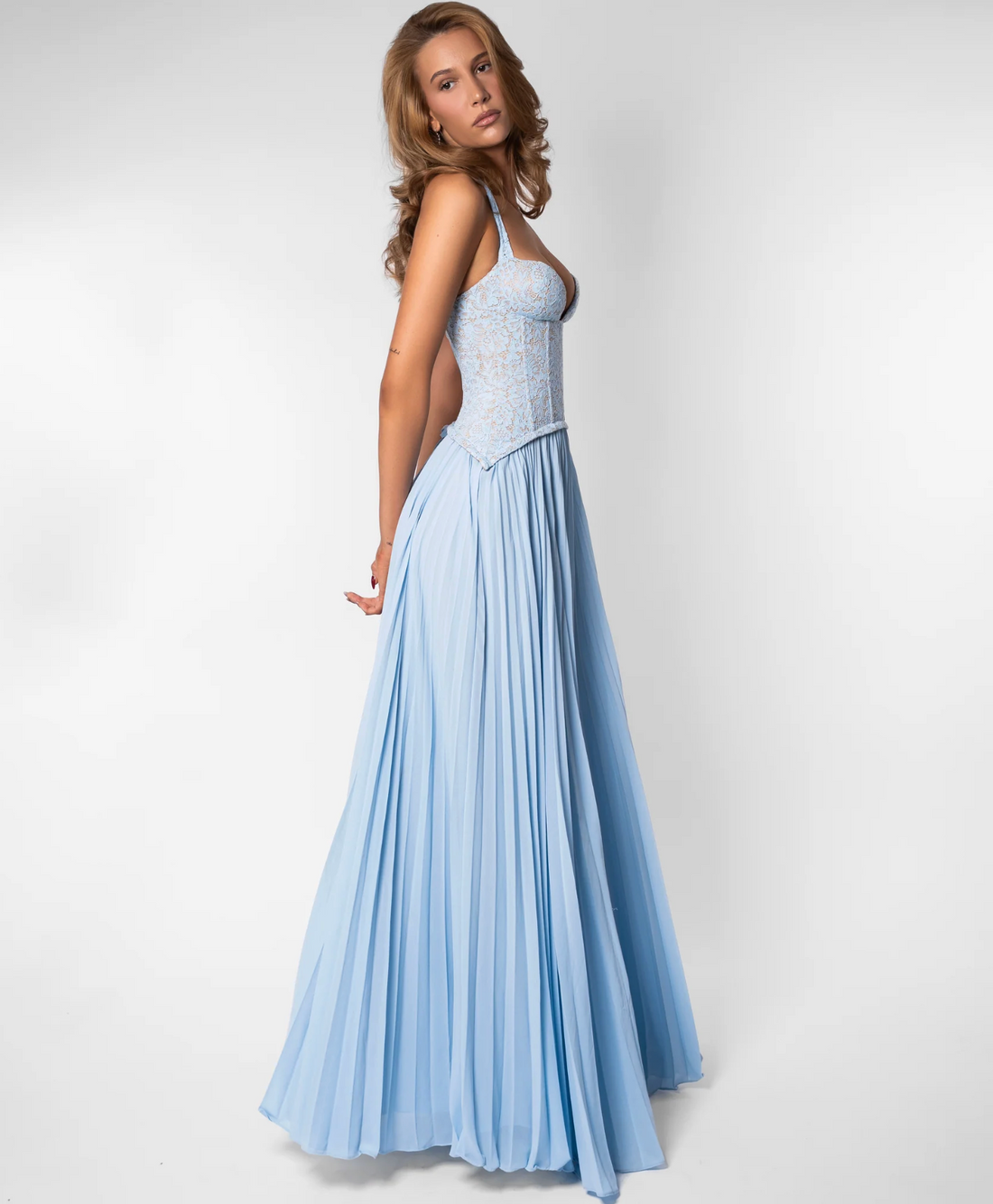 Sophisticated Sweetheart Halter Corset Pleated Flowy Maxi Dress-Free Shipping