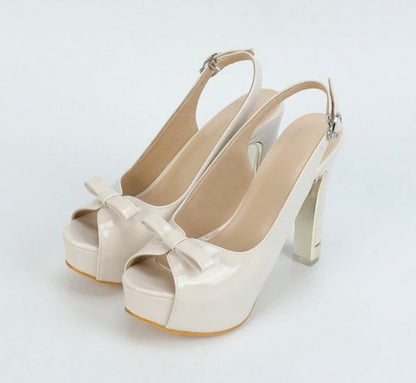 Elegant Peep Toe Slingback Bow Knot Platform Chunky Heels-Free Shipping