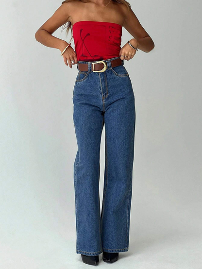 Retro-Inspired Black High-Waisted Straight Classic Jeans - Free Shipping