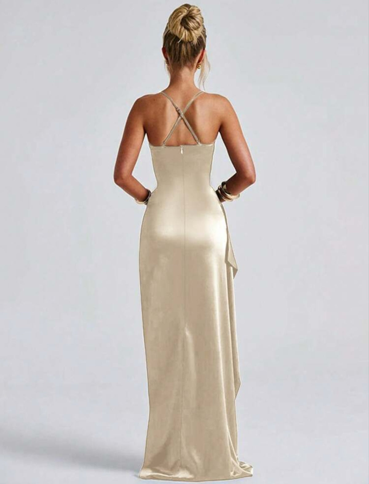 Stunning Ruched Strap High Slit Maxi Dress - Free Shipping
