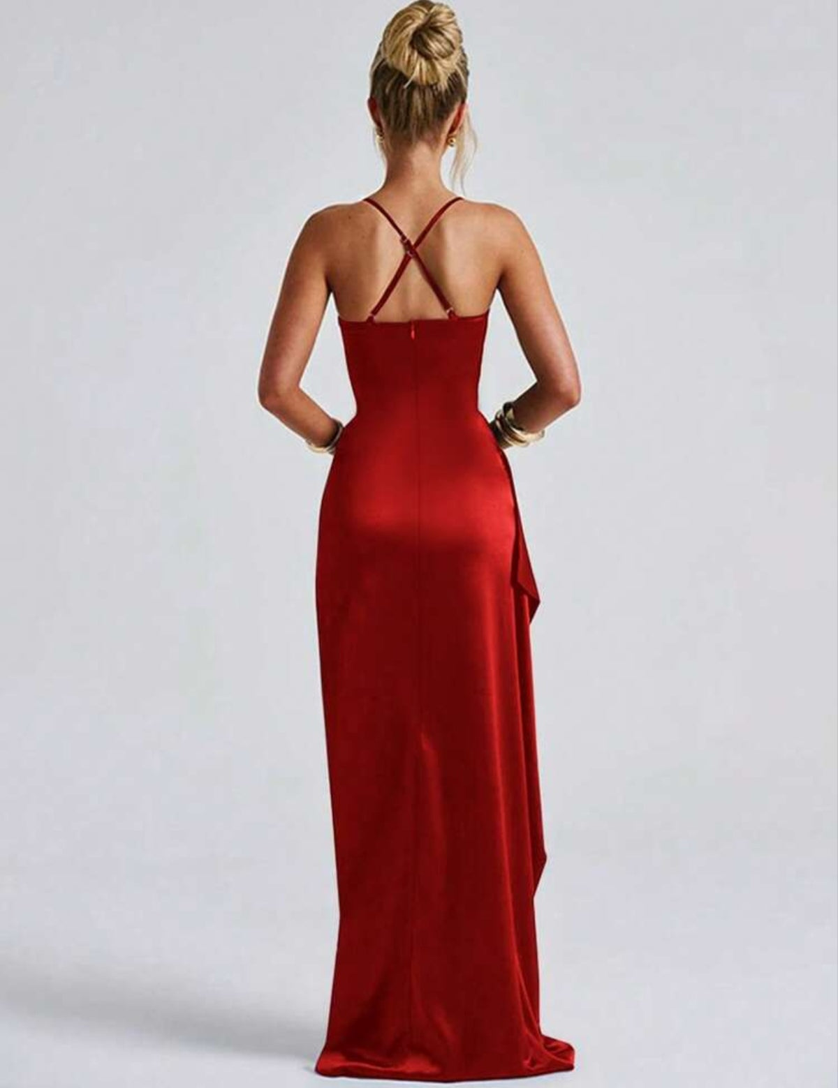 Stunning Ruched Strap High Slit Maxi Dress - Free Shipping
