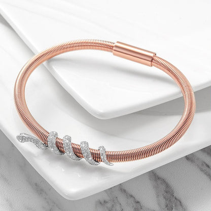 Snake Coiled Bangle Bracelet Gold Plated Crystal Accents - Free Shipping
