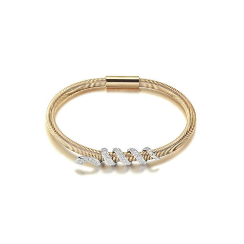 Snake Coiled Bangle Bracelet Gold Plated Crystal Accents - Free Shipping