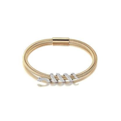 Snake Coiled Bangle Bracelet Gold Plated Crystal Accents - Free Shipping