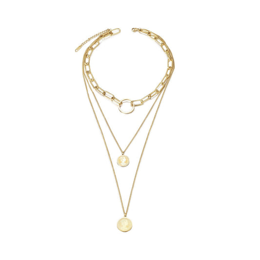 Triple Layered Gold Coin Necklace Fashion Layered Pendant - Free Shipping