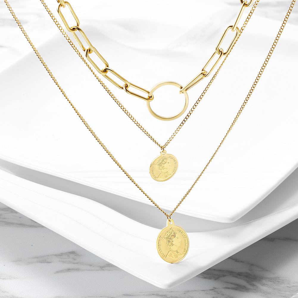 Triple Layered Gold Coin Necklace Fashion Layered Pendant - Free Shipping