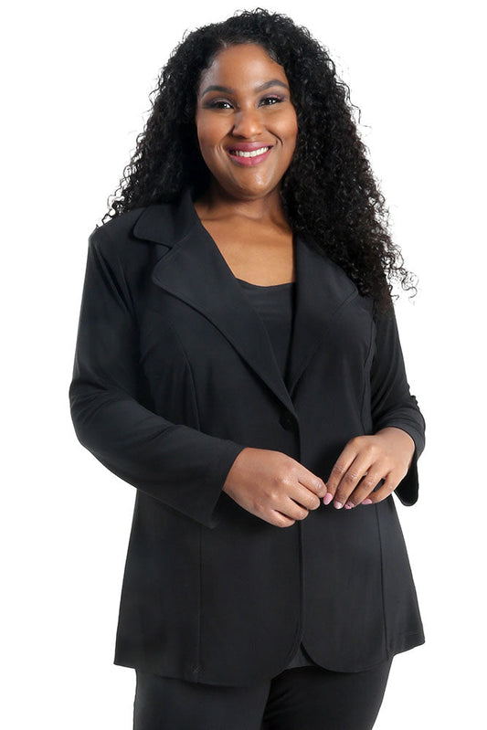 Elegant Black Plus Size One-Button Long Sleeve Blazer Jacket - Free Shipping