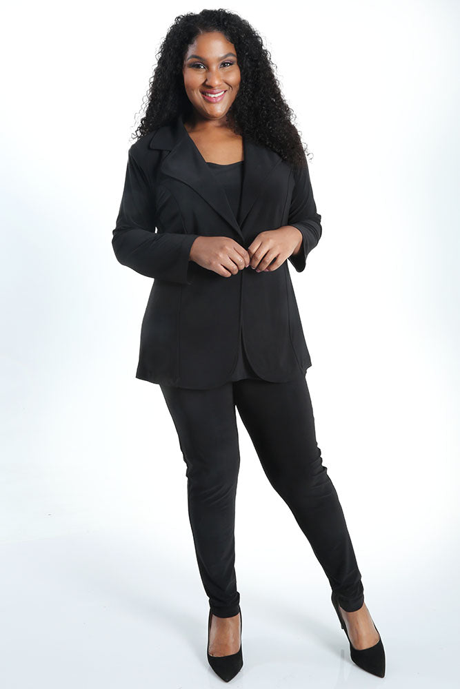 Elegant Black Plus Size One-Button Long Sleeve Blazer Jacket - Free Shipping