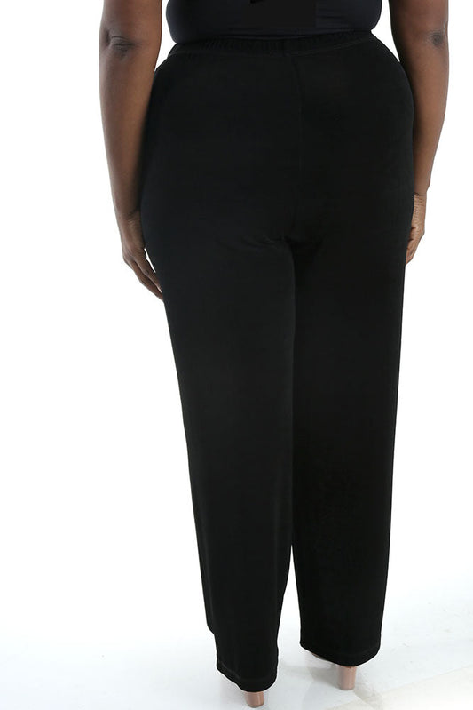 Chic Black Elastic Waist Wide Leg Pull-On Petite Pants - Free Shipping