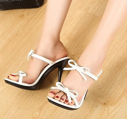 Stunning Black Patent Leather Strappy Bow-Knot Open-Toe Stiletto High Heel Sandals – Free Shipping