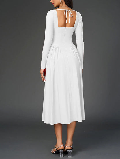 Beautiful Sweetheart Neckline Long Sleeve Pleated Midi A-Line Dress - Free Shipping