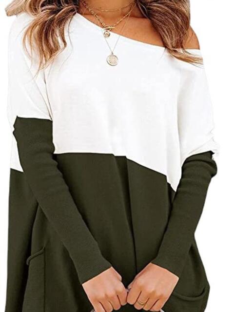 Stylish Two-Tone Pocketed Pullover Sweater - Cozy and Fashionable