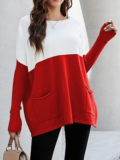 Stylish Two-Tone Pocketed Pullover Sweater - Cozy and Fashionable