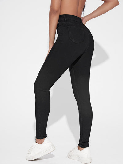 Women’s High Waisted Zip Up Black Skinny Jeans