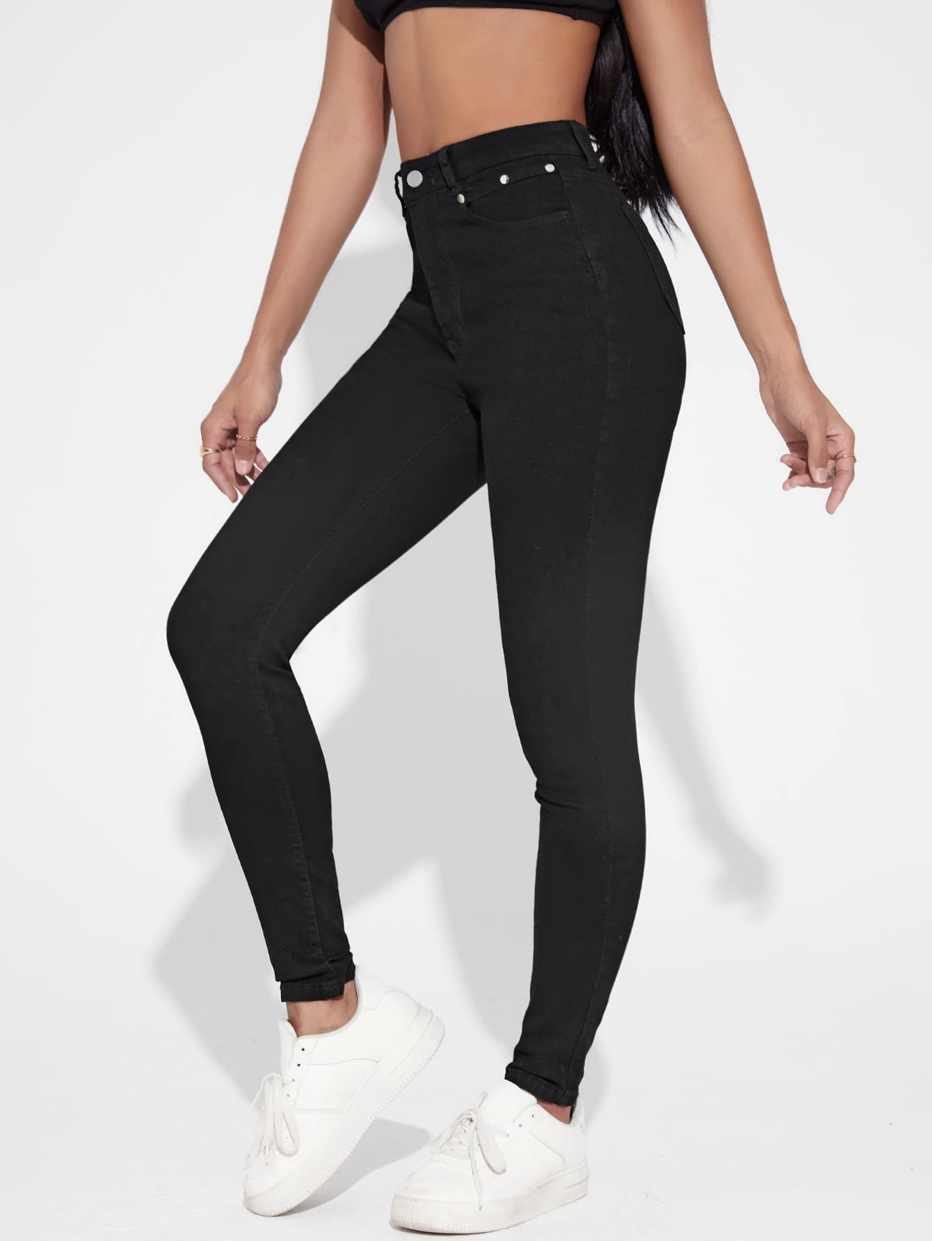 Women’s High Waisted Zip Up Black Skinny Jeans