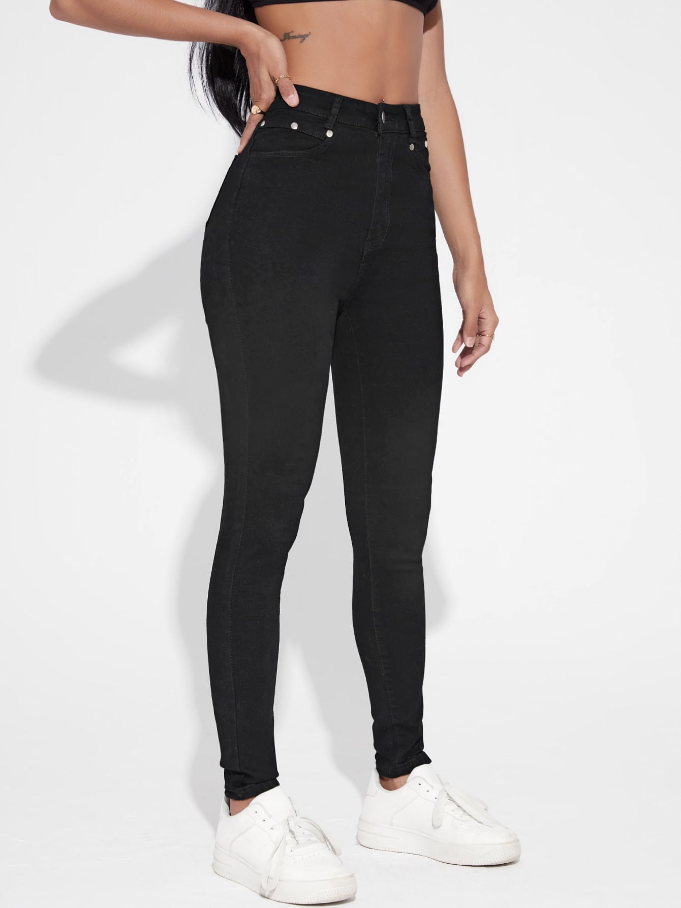 Women’s High Waisted Zip Up Black Skinny Jeans