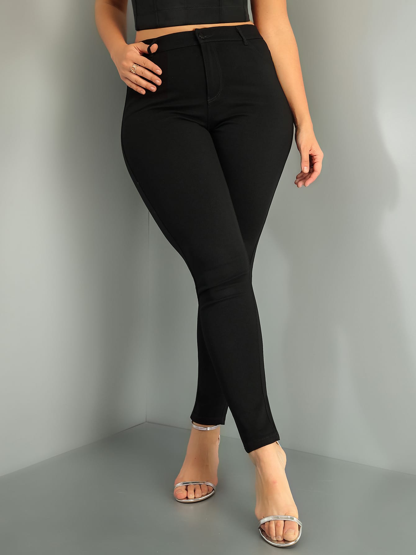 Stylish Plus Size Skinny Pants with Zipper Fly - Elegant Solid Trousers