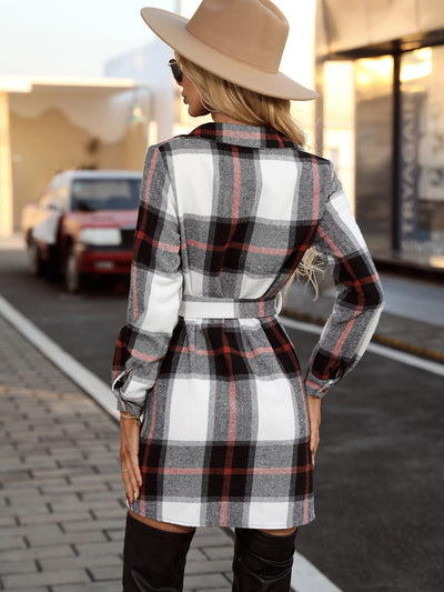 Women’s Plaid Single Breasted Belted Shirt Dress