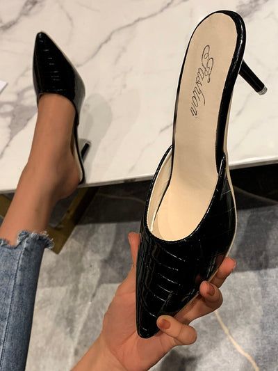 Crocodile Print Stiletto Heeled Mule Pumps