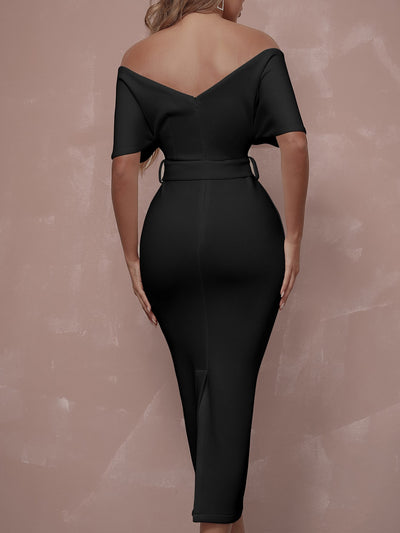 Surplice Neck Off-Shoulder Backless Belted Dress: A Stunning Blend of Elegance and Allure