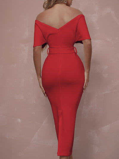 Surplice Neck Off-Shoulder Backless Belted Dress: A Stunning Blend of Elegance and Allure