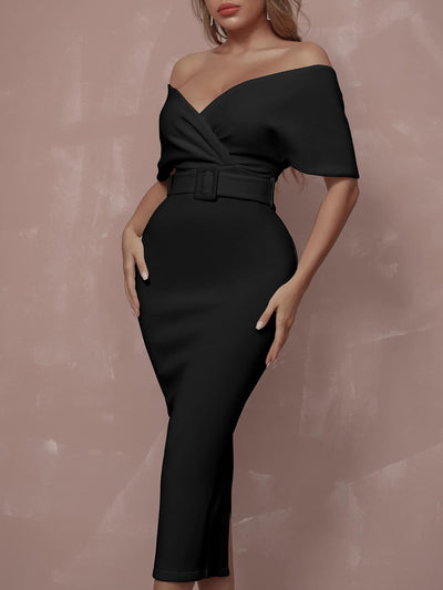 Surplice Neck Off-Shoulder Backless Belted Dress: A Stunning Blend of Elegance and Allure