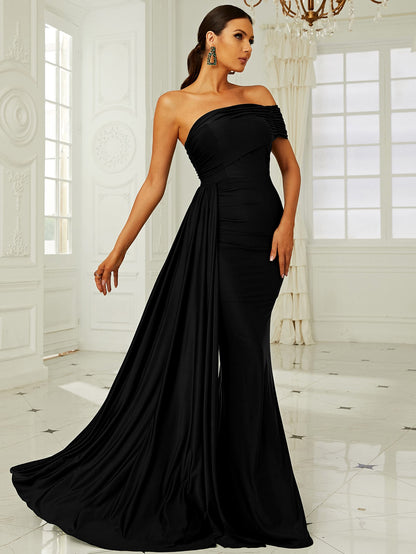 Timeless Elegance: One-Shoulder Side Draped Formal Dress