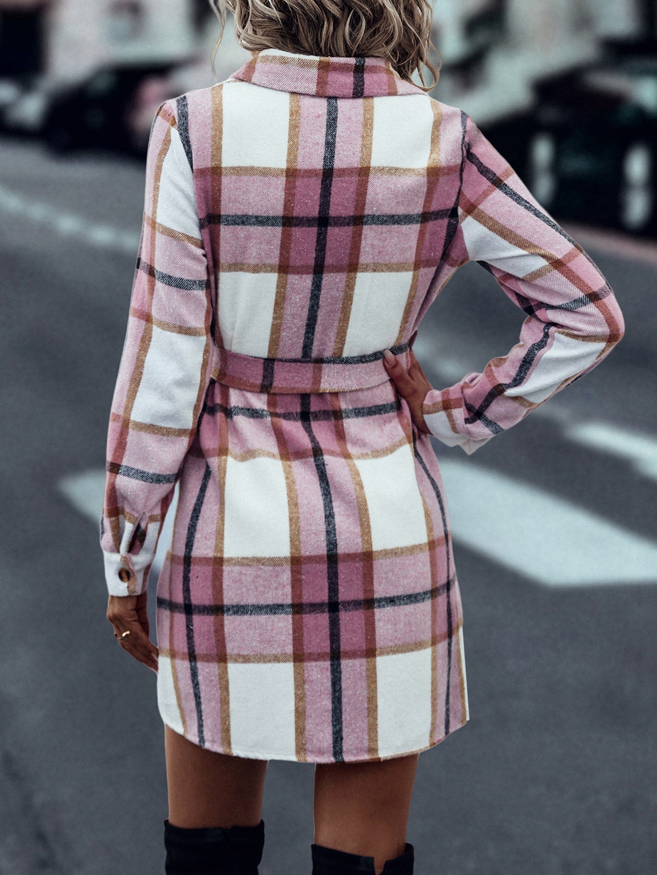 Women’s Plaid Single Breasted Belted Shirt Dress