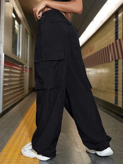 Street Vibes Drawstring Waist Wide Leg Parachute Cargo jogger Pants