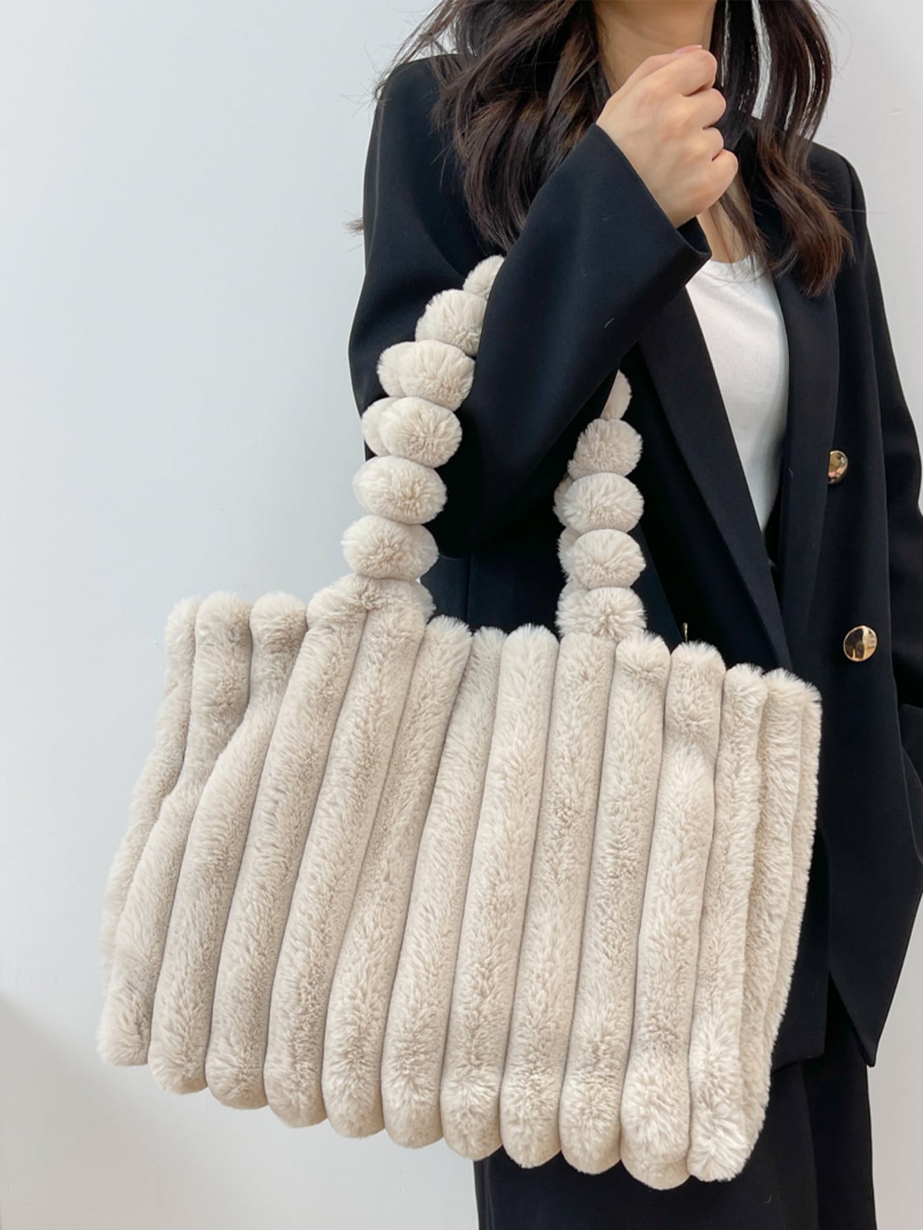 Cozy Chic: Soft Plush Minimalist Fluffy Tote Bag