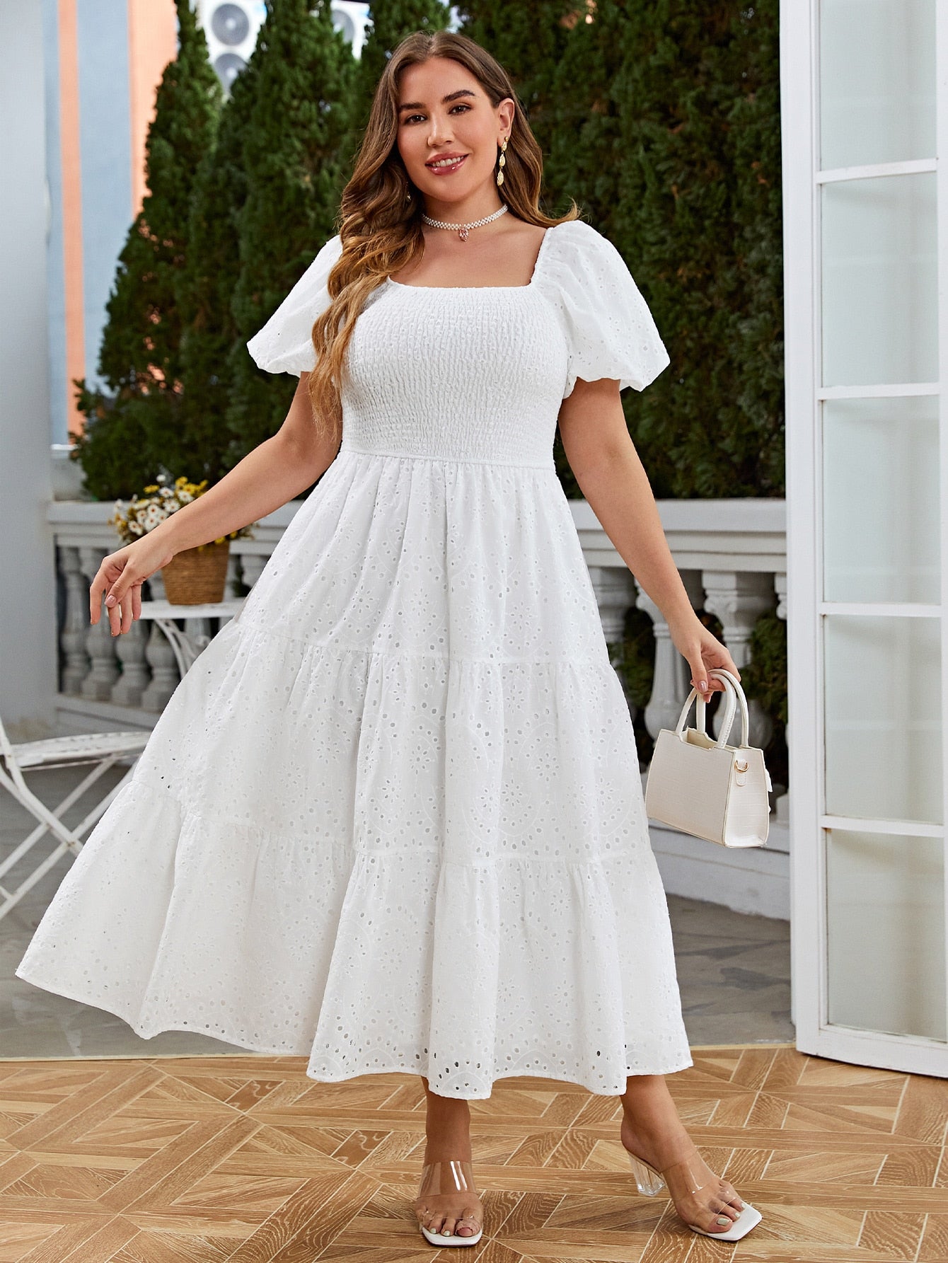 Square Neck Puff Sleeve Ruffle Hem Plus Size Dress - A Perfect Blend of Elegance and Romanticism