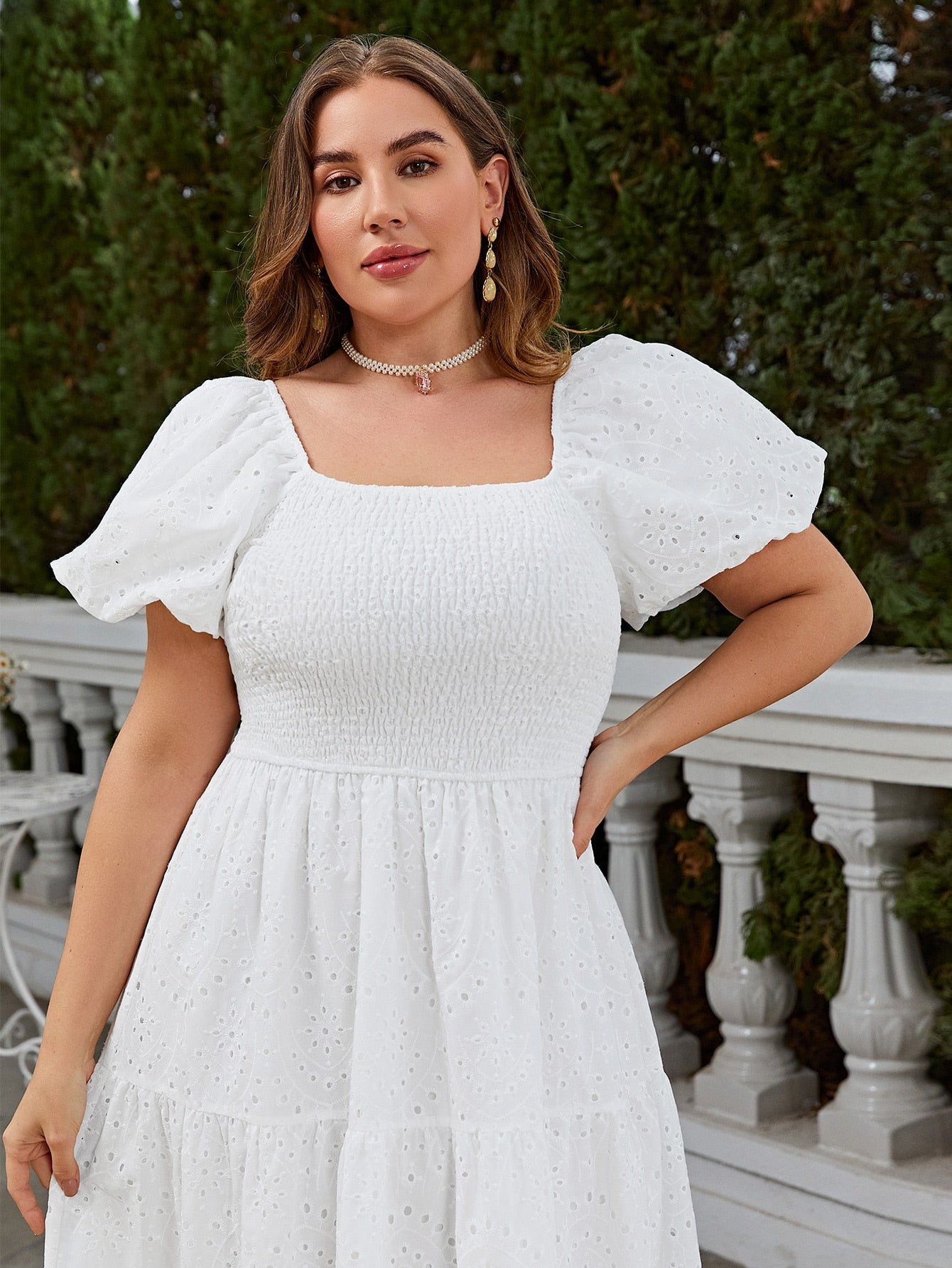 Square Neck Puff Sleeve Ruffle Hem Plus Size Dress - A Perfect Blend of Elegance and Romanticism