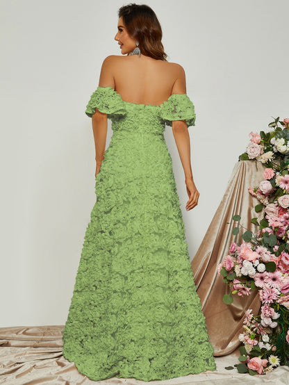 Enchanting Off Shoulder Floral Appliques Formal Dress-Free Shipping