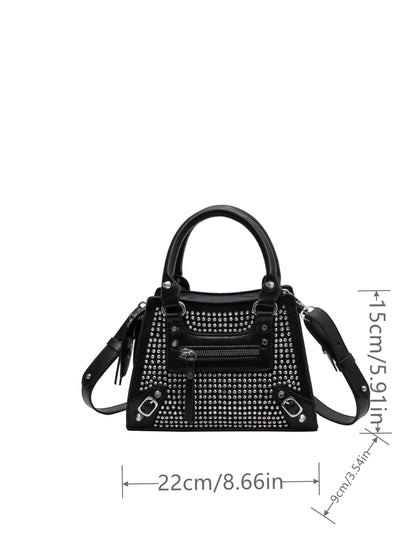 Sleek and Chic: Small Square Bag with Studded Decor and Double Handle