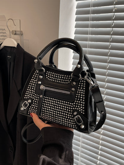 Sleek and Chic: Small Square Bag with Studded Decor and Double Handle