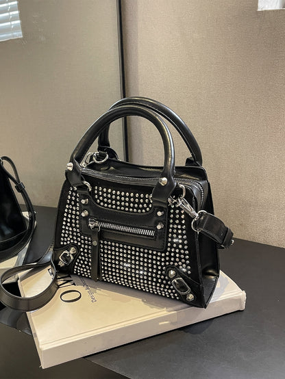 Sleek and Chic: Small Square Bag with Studded Decor and Double Handle