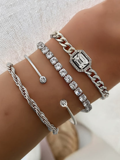 Stylish 4pcs Rhinestone Decor Bracelet