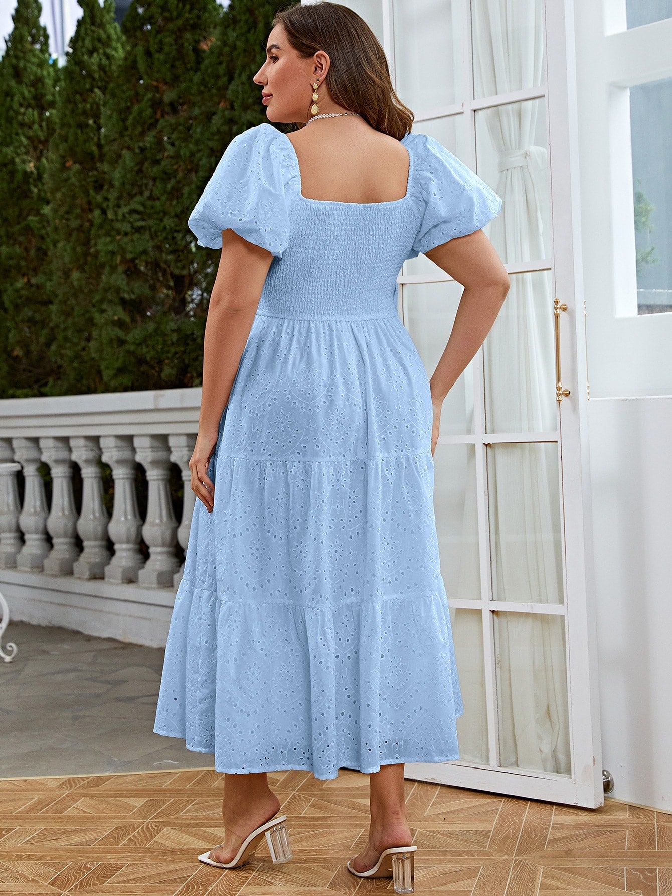 Square Neck Puff Sleeve Ruffle Hem Plus Size Dress - A Perfect Blend of Elegance and Romanticism