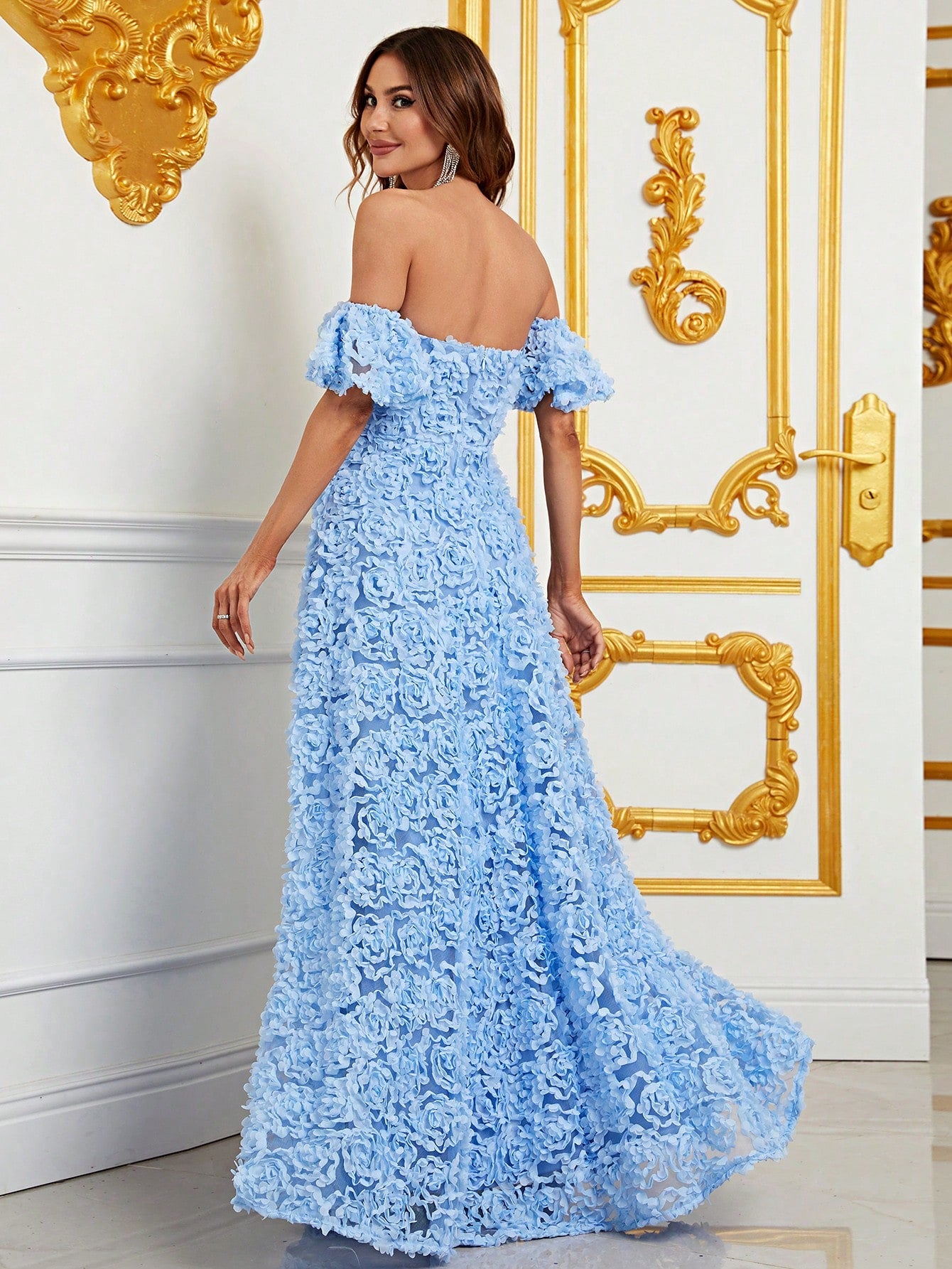 Enchanting Off Shoulder Floral Appliques Formal Dress-Free Shipping