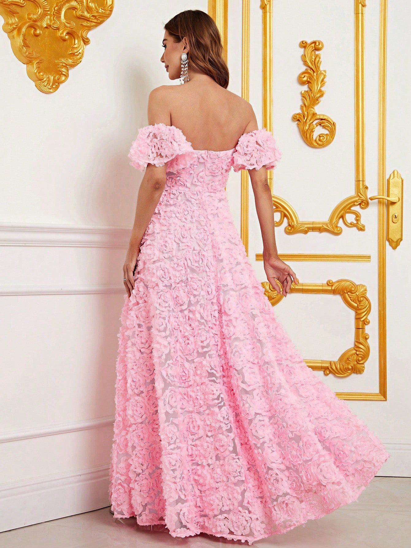 Enchanting Off Shoulder Floral Appliques Formal Dress-Free Shipping