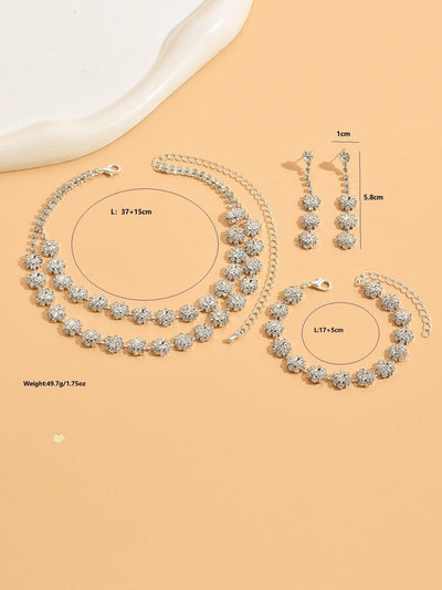 Sparkling Rhinestone Glam: Necklace, Earrings, and Bracelet Set