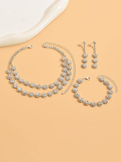 Sparkling Rhinestone Glam: Necklace, Earrings, and Bracelet Set