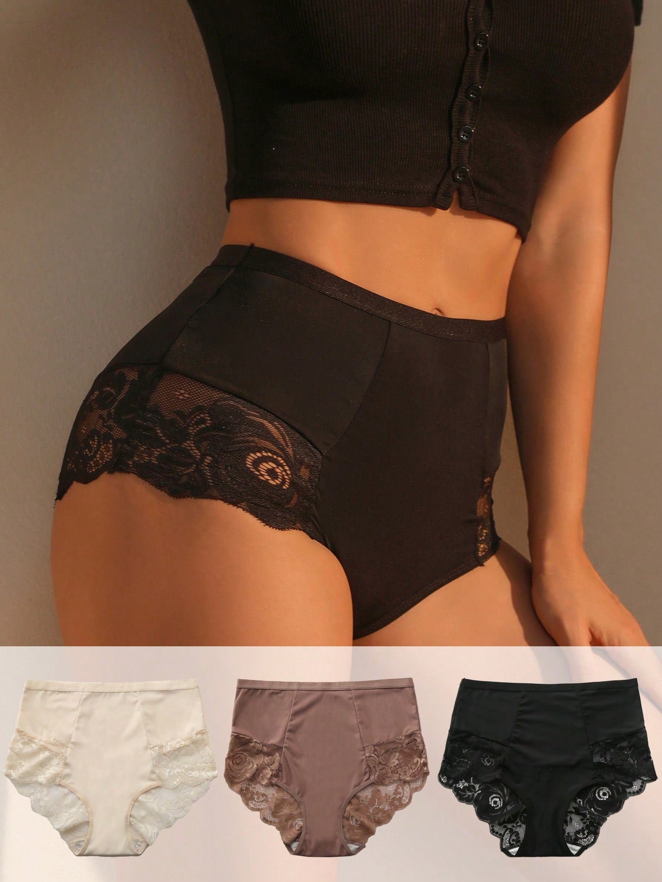 Women’s 3pcs Contrast Lace Panty